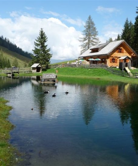 Stangl Alm hut with a little pond | © Stangl Alm
